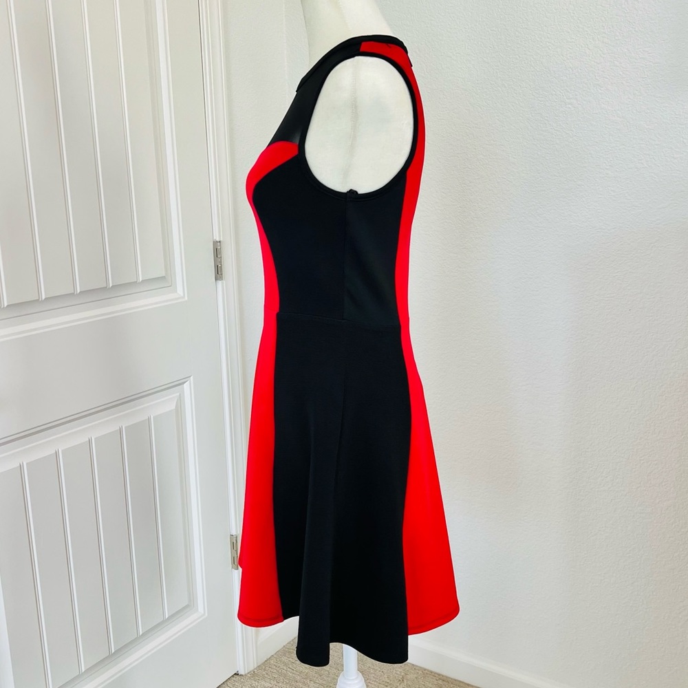 Material Girl Red & Black Color Block Fit & Flare A-line Cocktail Party Dress - Picture 3 of 7